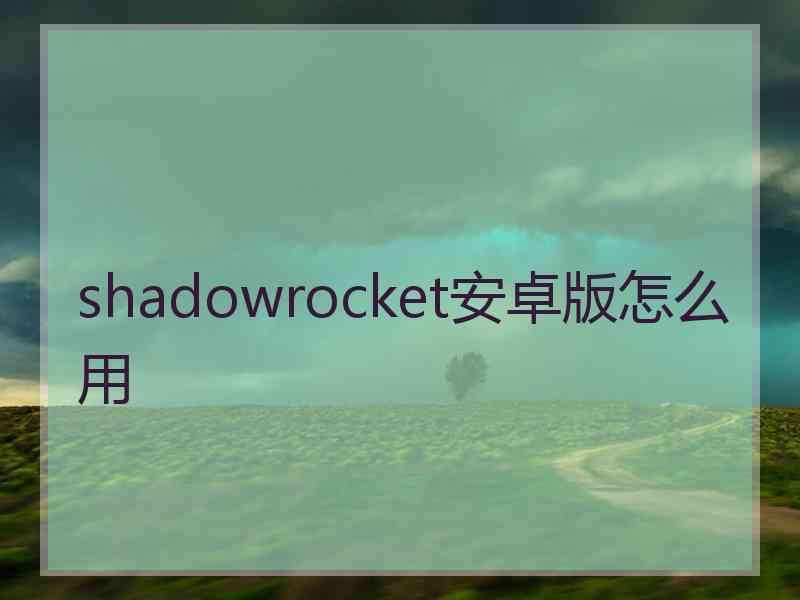 shadowrocket安卓版怎么用